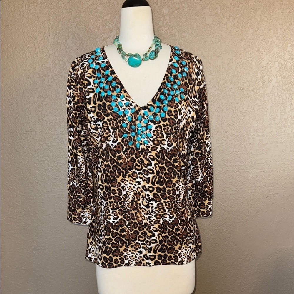 Fontana Knit Leopard Print with Turquoise Color Embellishments